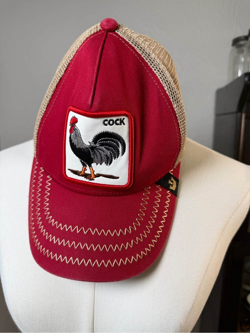 Goorin Bros Rooster Animal Farm Trucker Hat Red Tan One Size Snapback